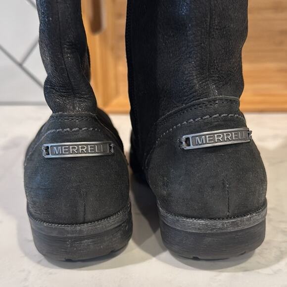 Merrell Mid Vera Boots Size 8.5 Black leather calf height Side Zip minimalist - Picture 5 of 6